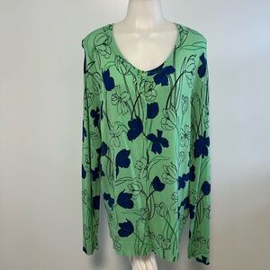 Style & Co. Mint and Navy Floral Long Sleeve Tee